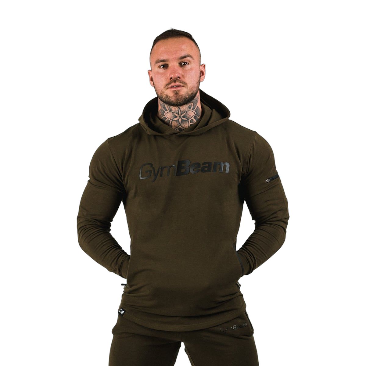 GymBeam Hoodie Herren Regular mit Kapuze Langarm Military Grün 1 St