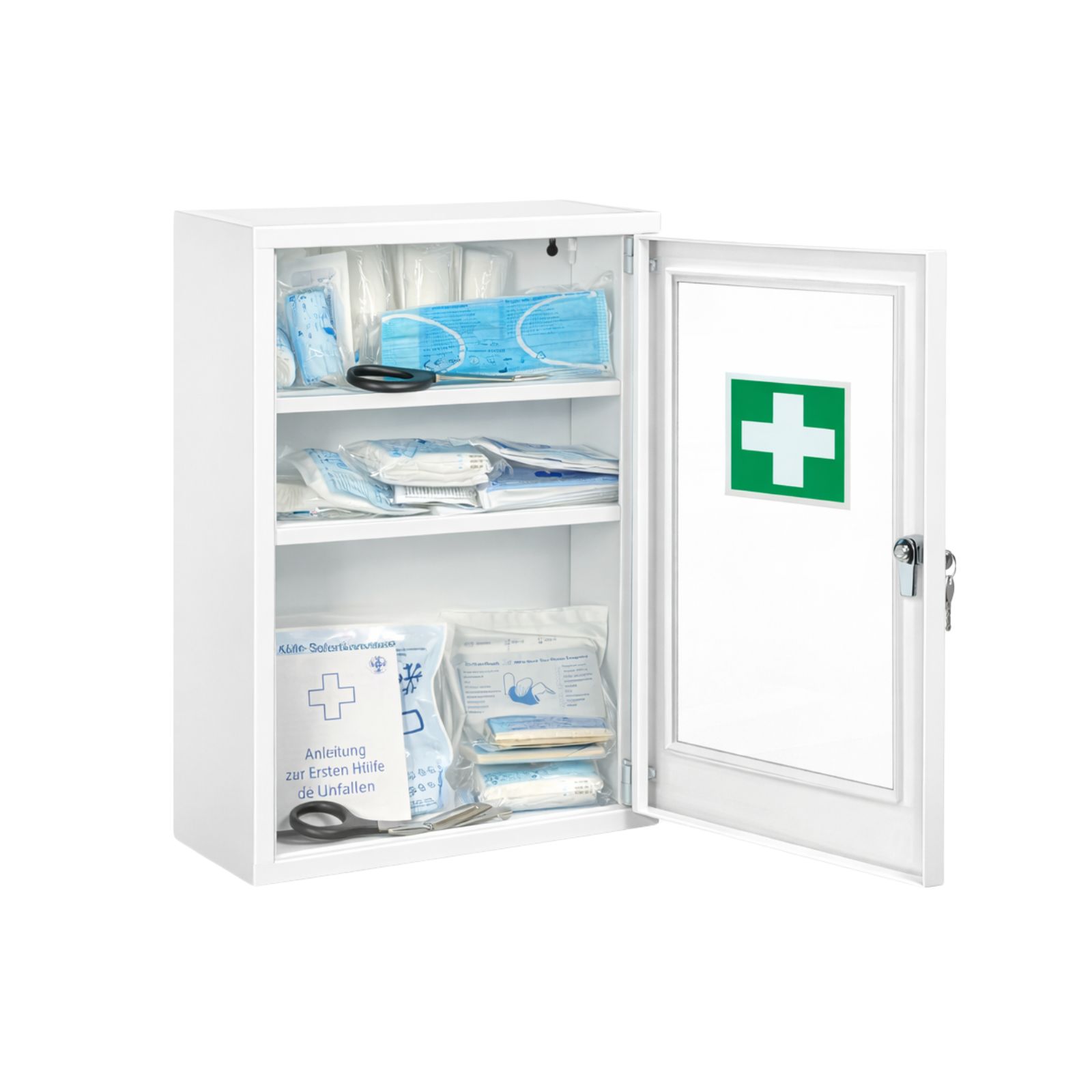 FAP First Aid Products - Verbandschrank F (leer) mit Sichtfenster & Schloss – Weiß