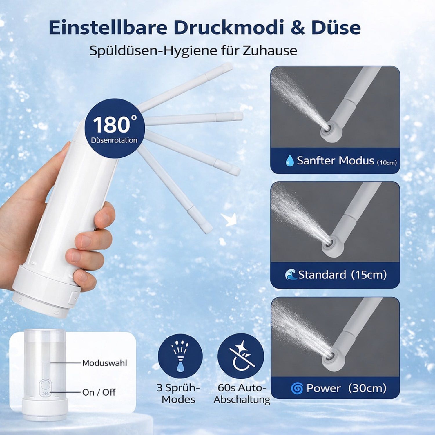 COOL-i Elektrisches Reise Bidet ,Tragbarer, wiederaufladbarer Hand-Bidet-Duschkopf mit 3 Sprühmodi