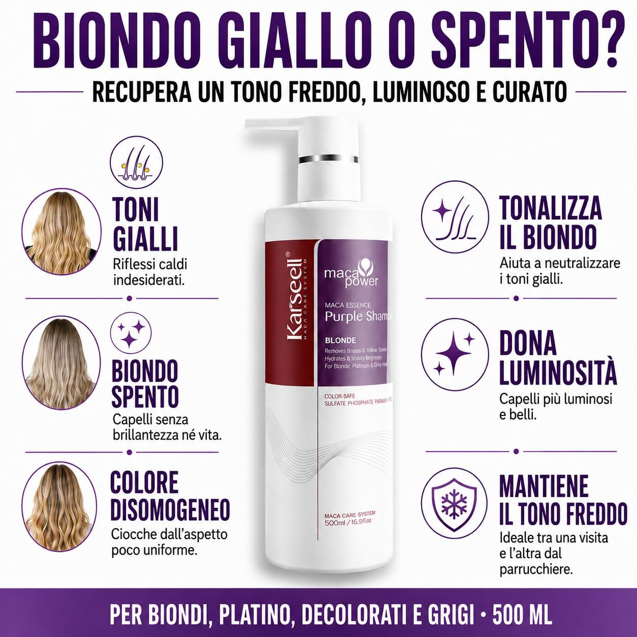 KARSEELL Violett-Shampoo Gegen Gelbstich für Blondes Graues und Weißes Haar