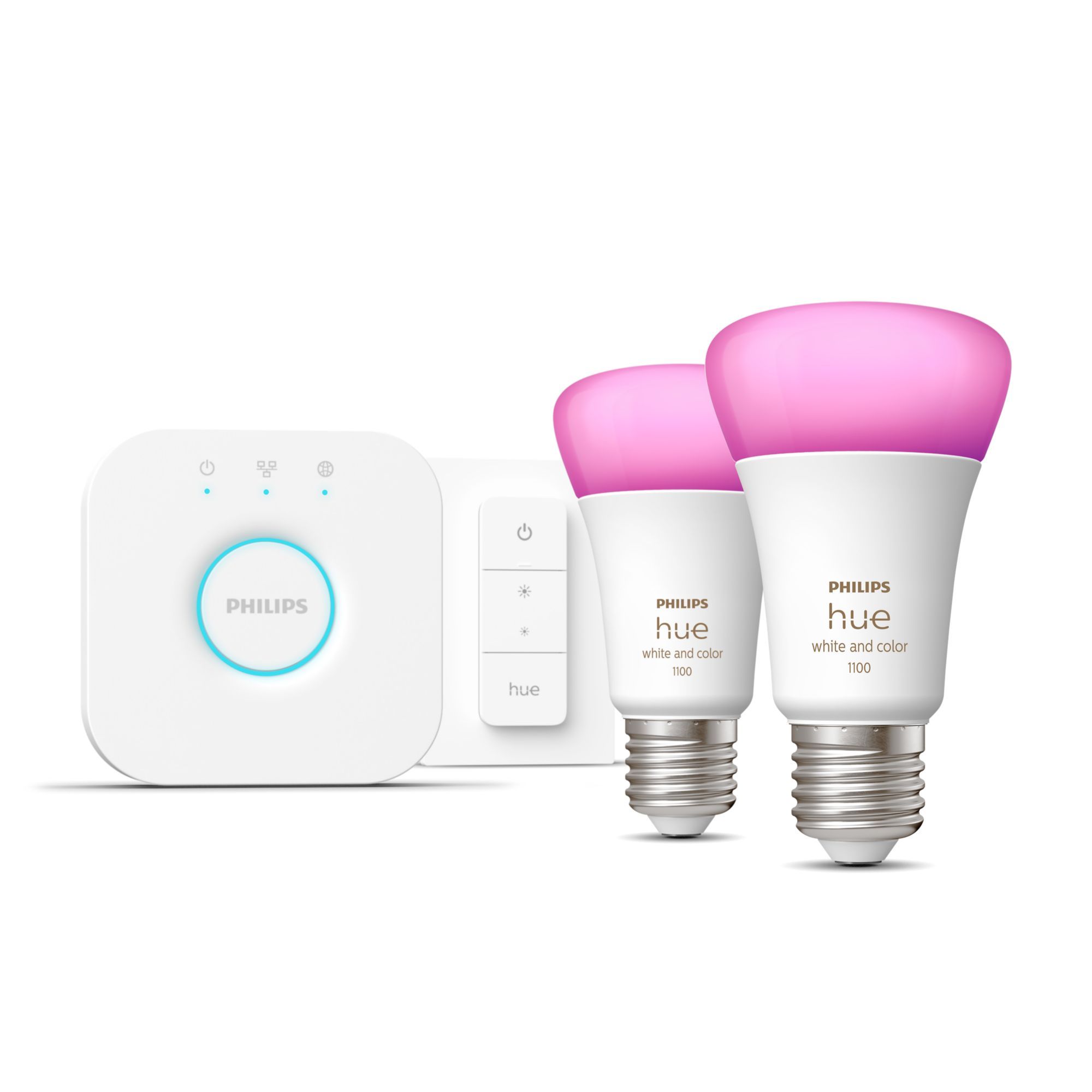 Philips Hue White and Color Ambiance Starter Kit Bridge + 2 Lampadine E27 75W+  Dimmer Switch