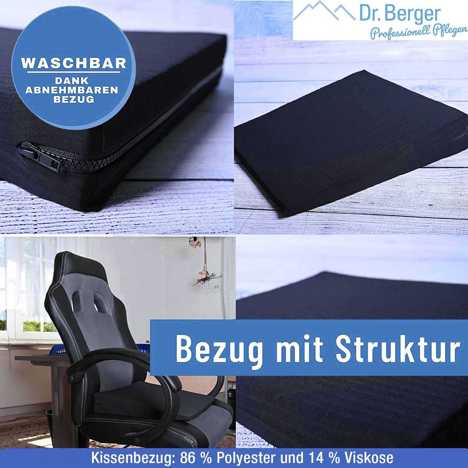 Original Dr. Berger Sitz-Keilkissen 37x37x7 cm Schwarz