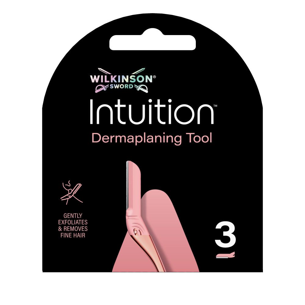 Verpackung für ein Dermaplaning-Tool mit 3 Klingen.