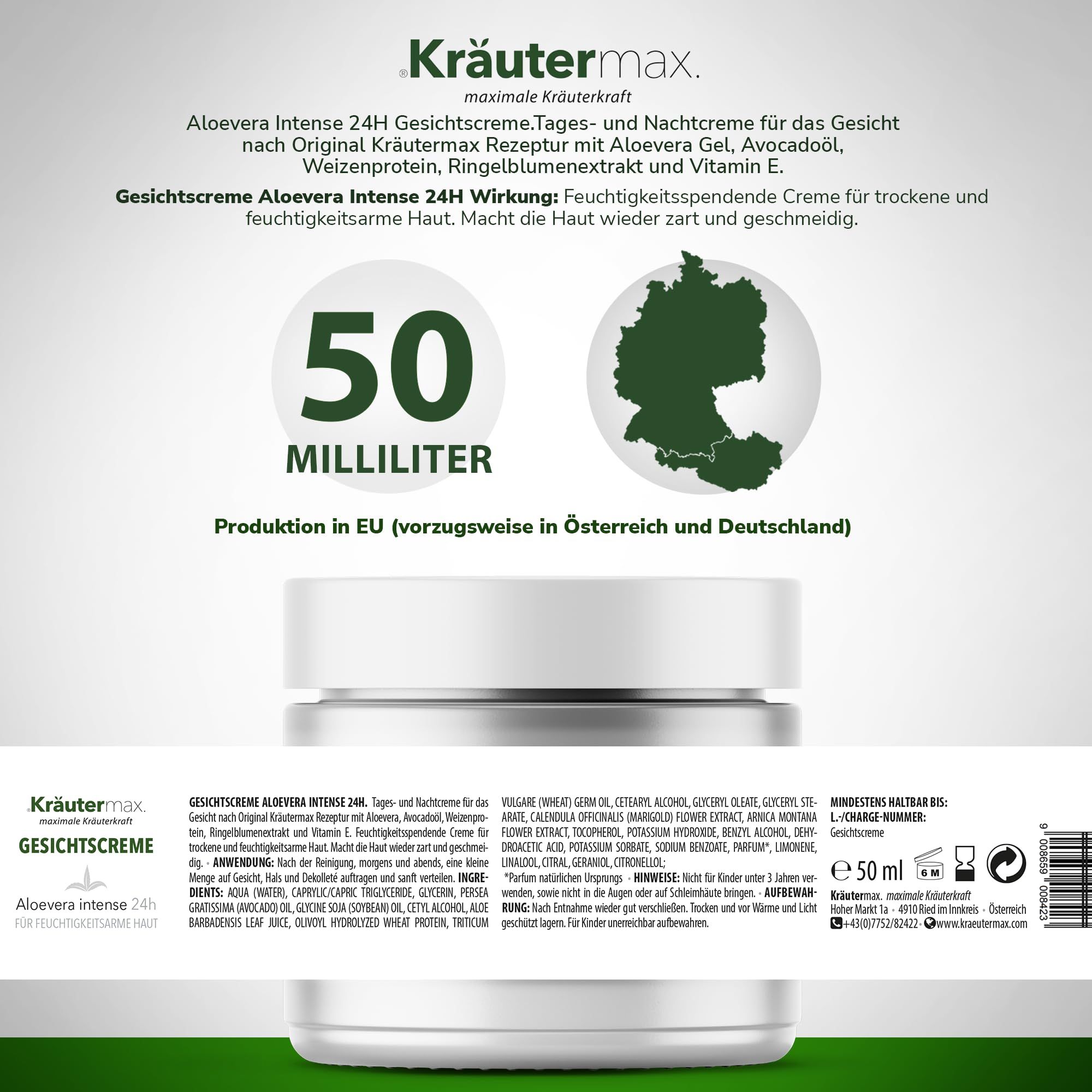 Kräutermax Gesichtscreme Aloevera intense 24h 50 ml Feuchtigkeitscreme