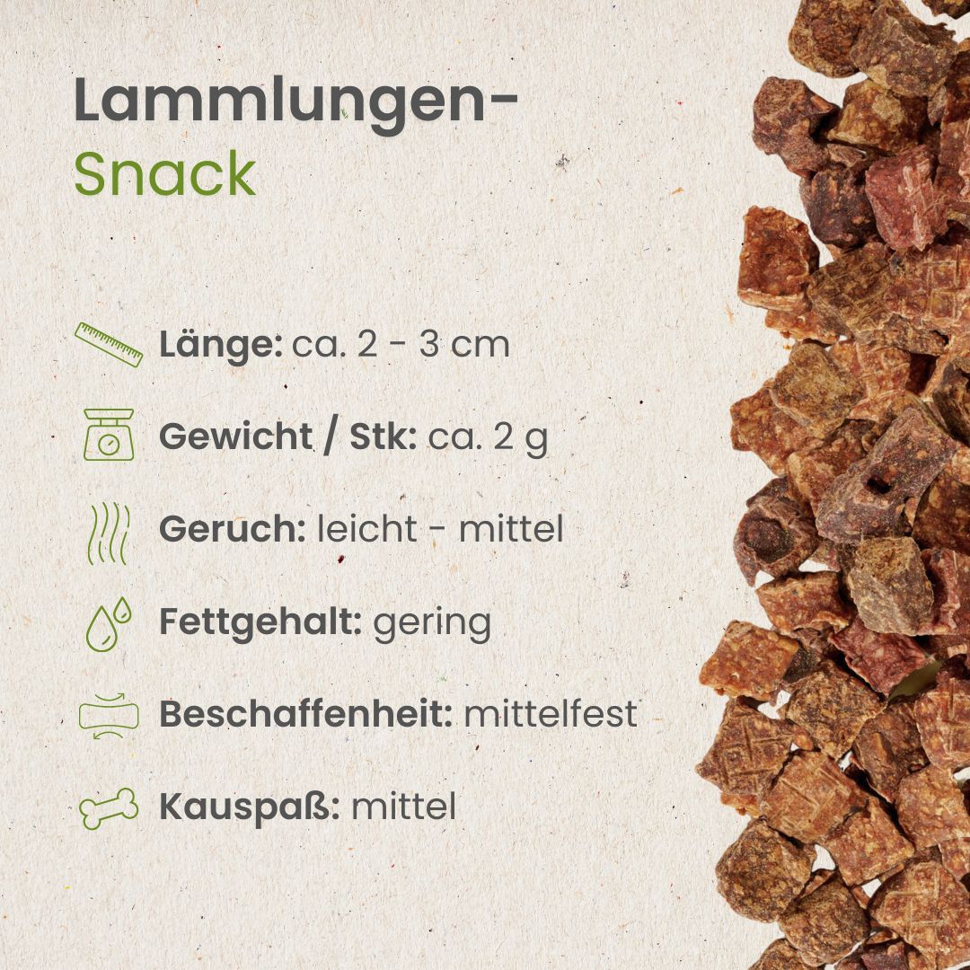 Getrocknete Lungenwürfel vom Lamm, 100% Lamm.