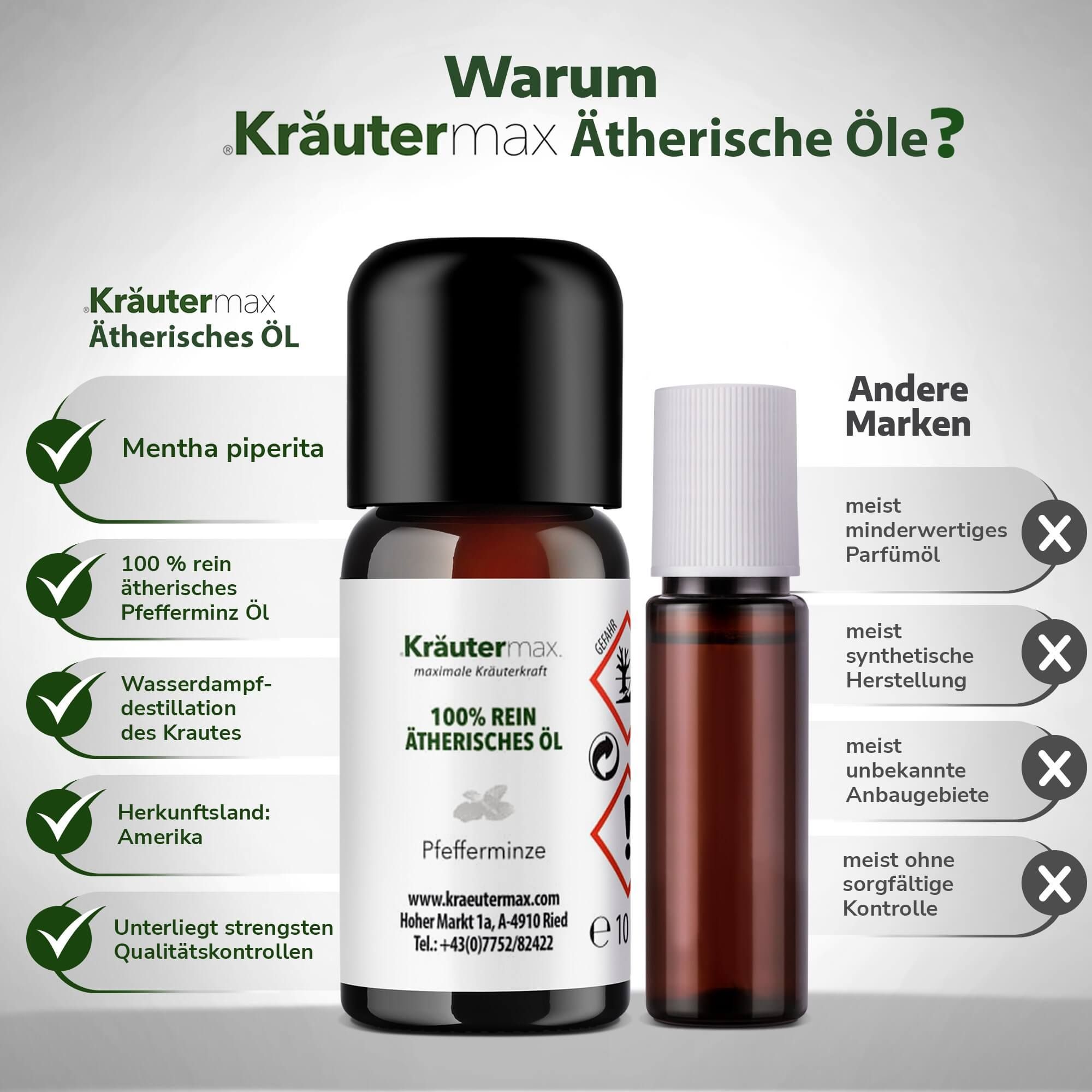 Kräutermax Pfefferminzöl 100 % rein ätherisches Öl 10 ml Ätherisches