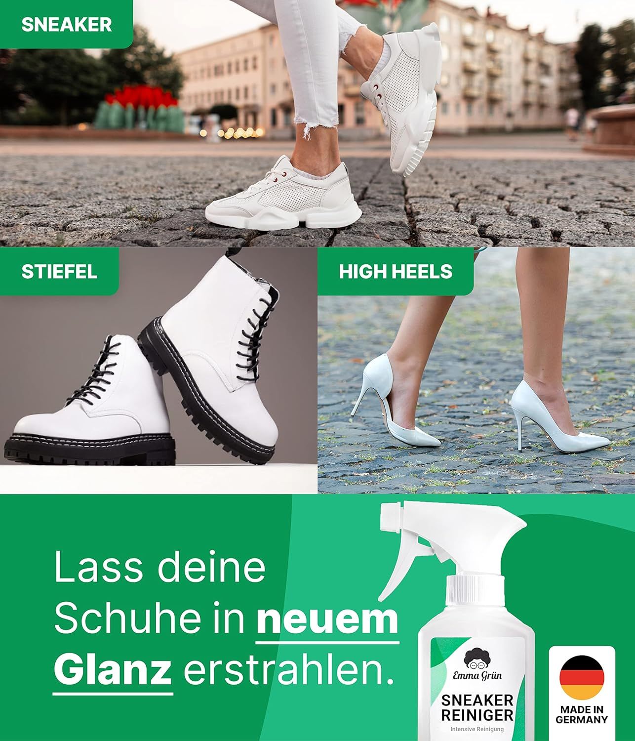 Emma Grün® Sneaker Cleaner Reinigungsset inkl. wiederverwendbarem Schwamm & Schuhbürste