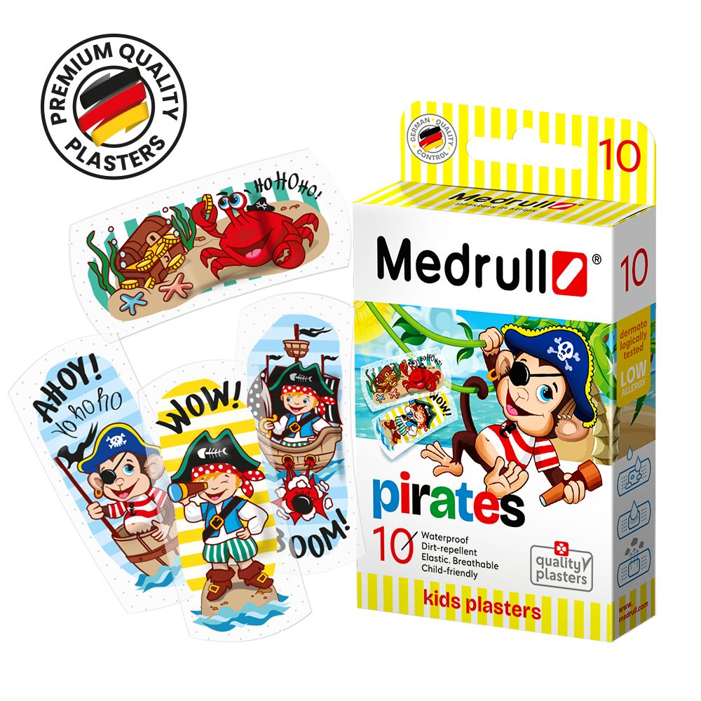 Medrull Kinderpflaster mit Piraten, Tattoo-Pflaster, hyperallergen, wasserabweisend