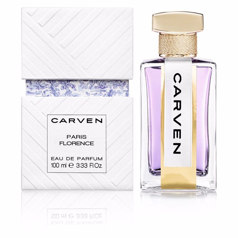 Carven Paris Florence Eau de Parfum Flakon neben seiner Verpackung.