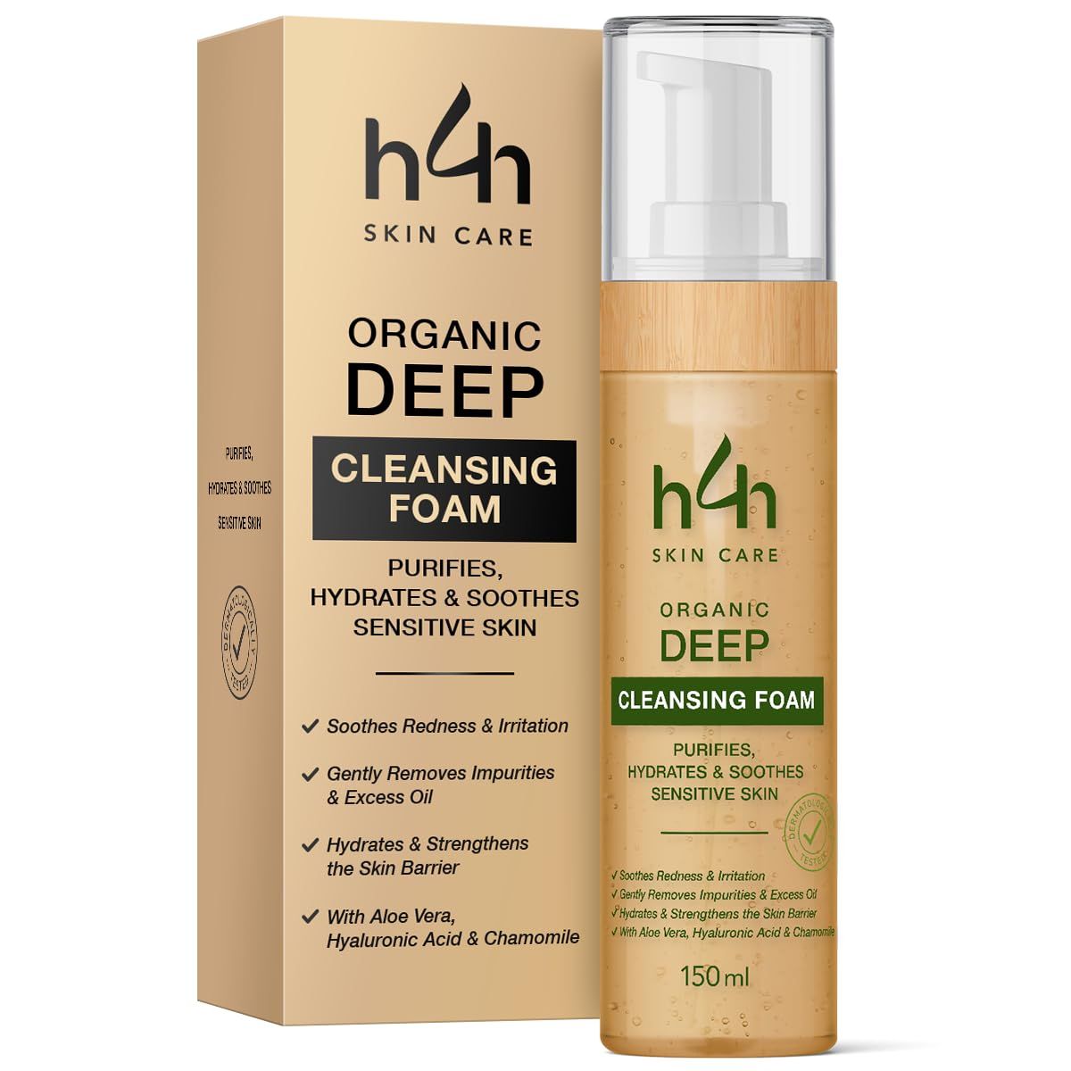 H4H Naturals® Bio Reinigungsschaum Gesicht für empfindliche Haut 150 ml Schaum
