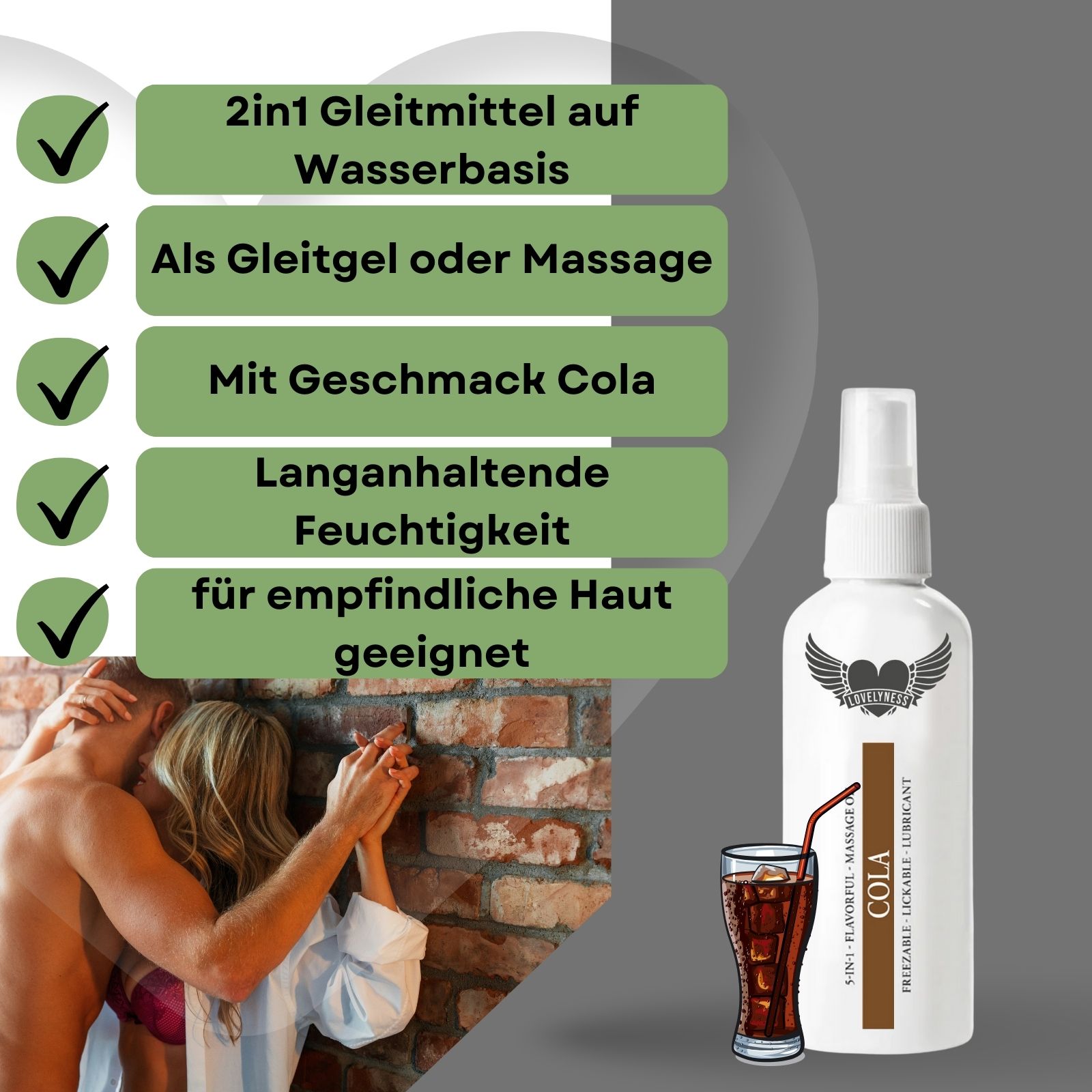 Lovelyness - Gleitgel und Massageöl 2in1 mit Geschmack