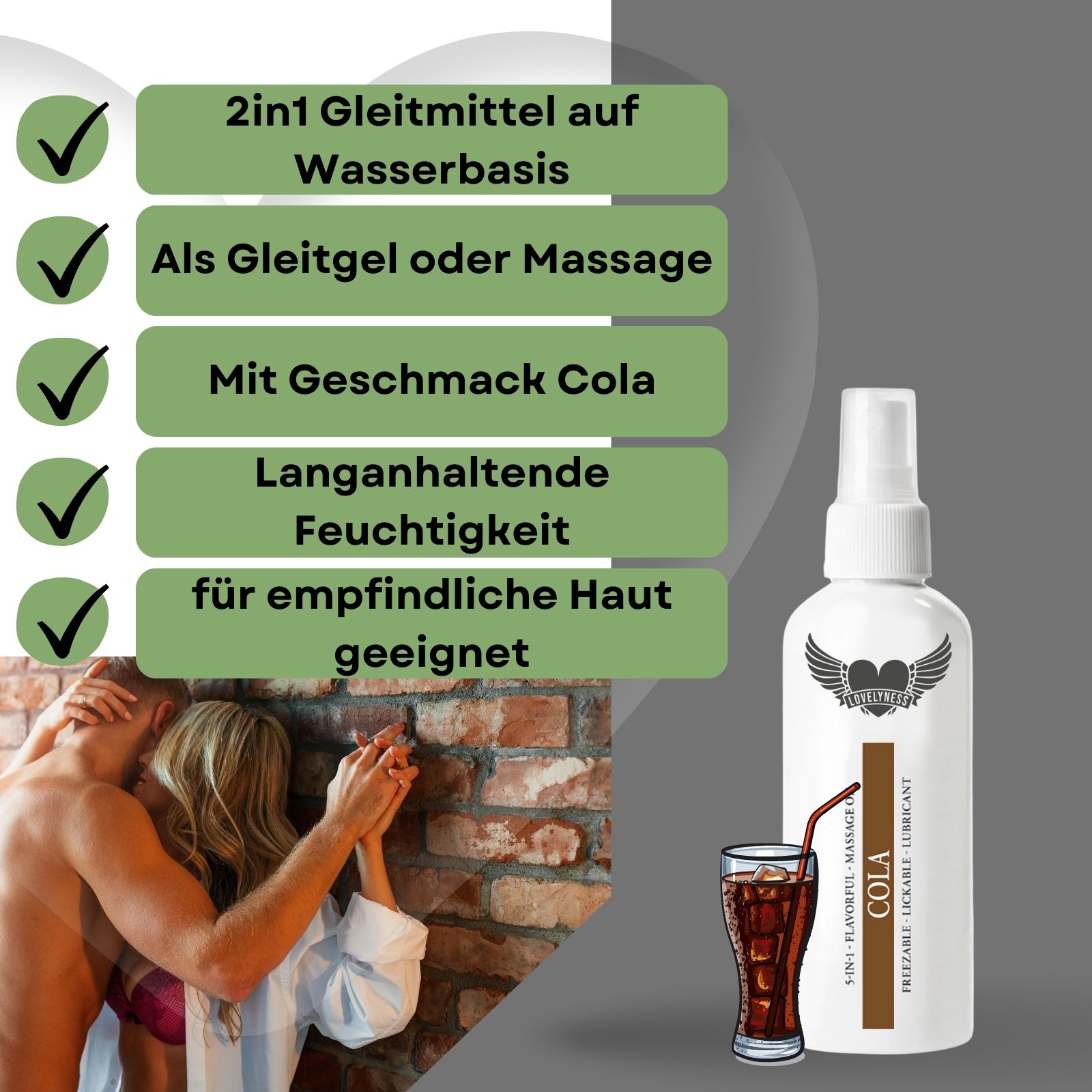 Lovelyness - Gleitgel und Massageöl 2in1 mit Geschmack 80 ml