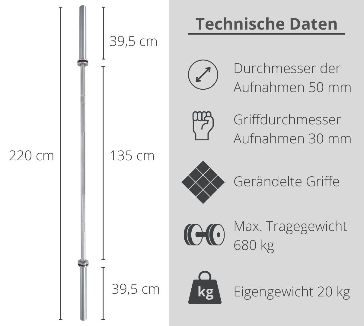 FUEL Fitness Olympia Langhantelstange Pro 220cm bis 680kg inkl.