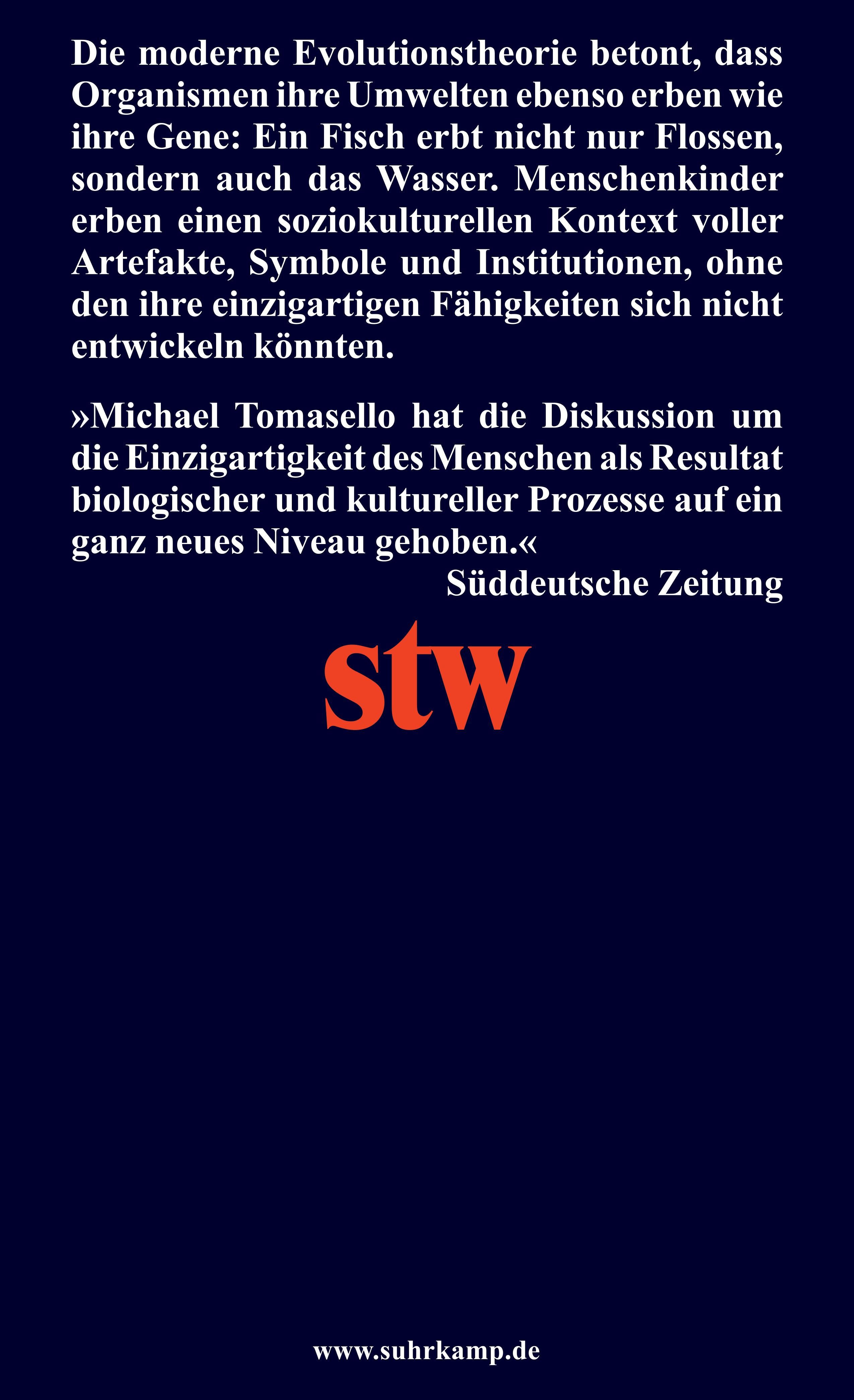 Buchrückseite mit Text und Zitat. Logo "stw" in rot. Website-Adresse "suhrkamp.de".