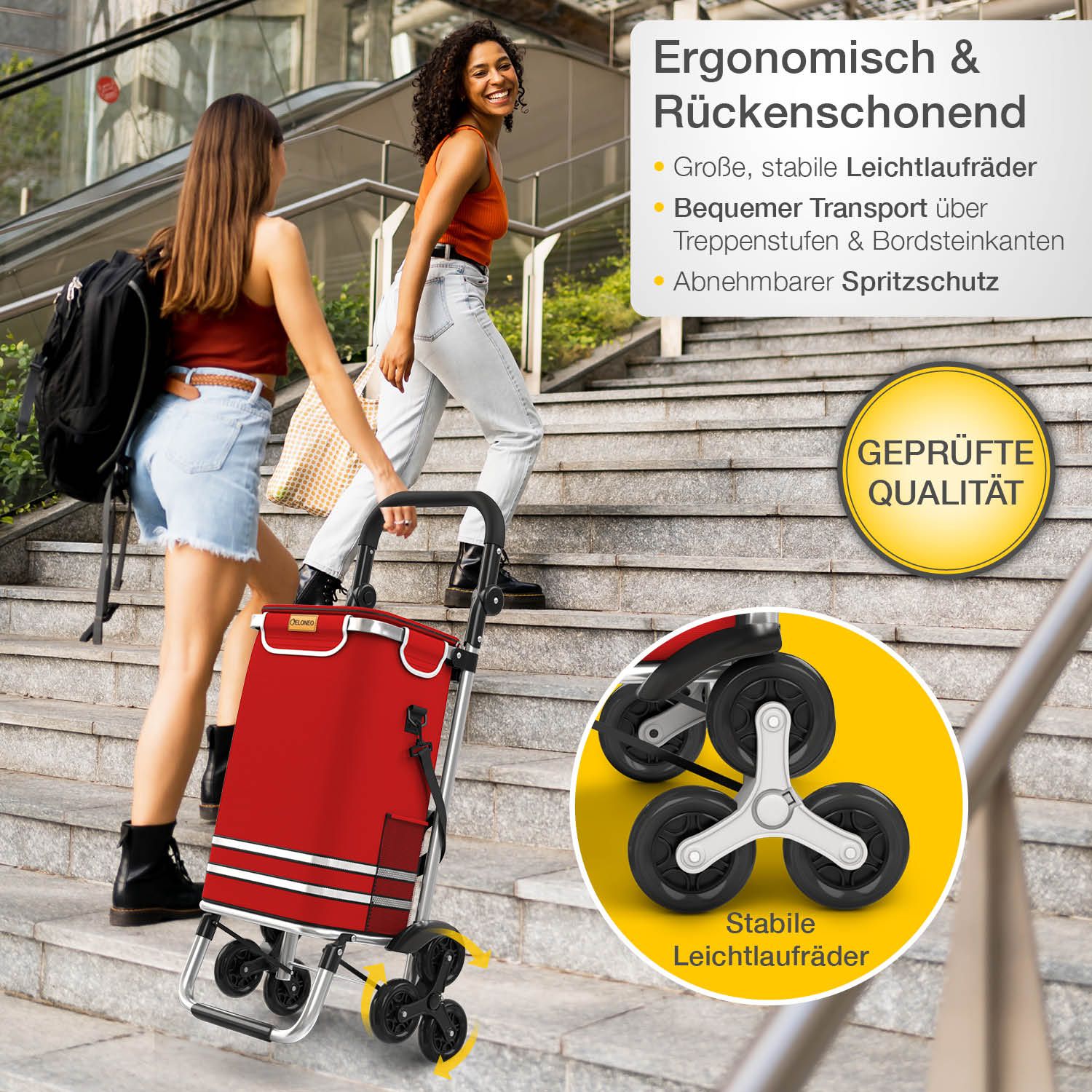 ELONEO Einkaufstrolley Treppensteiger mit Kühlfach