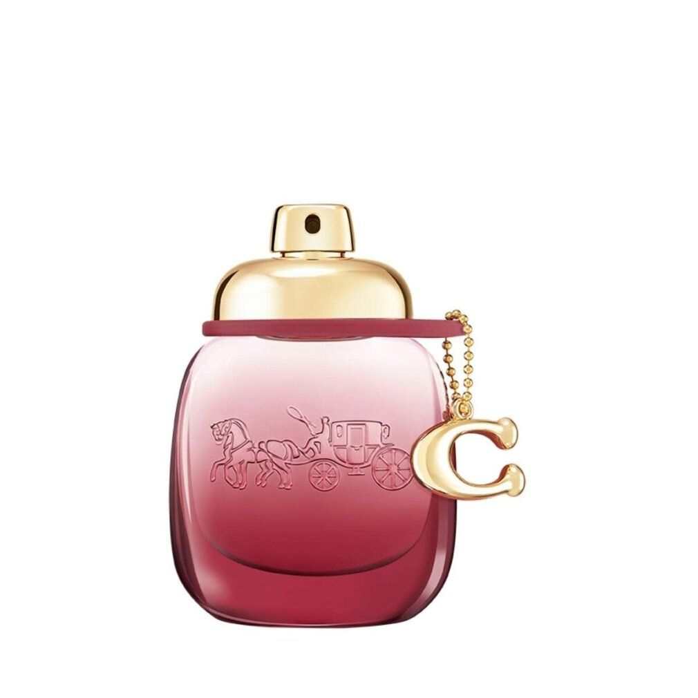 Coach Wild Rose Eau de Parfum Flakon mit goldener Kappe und Anhänger.