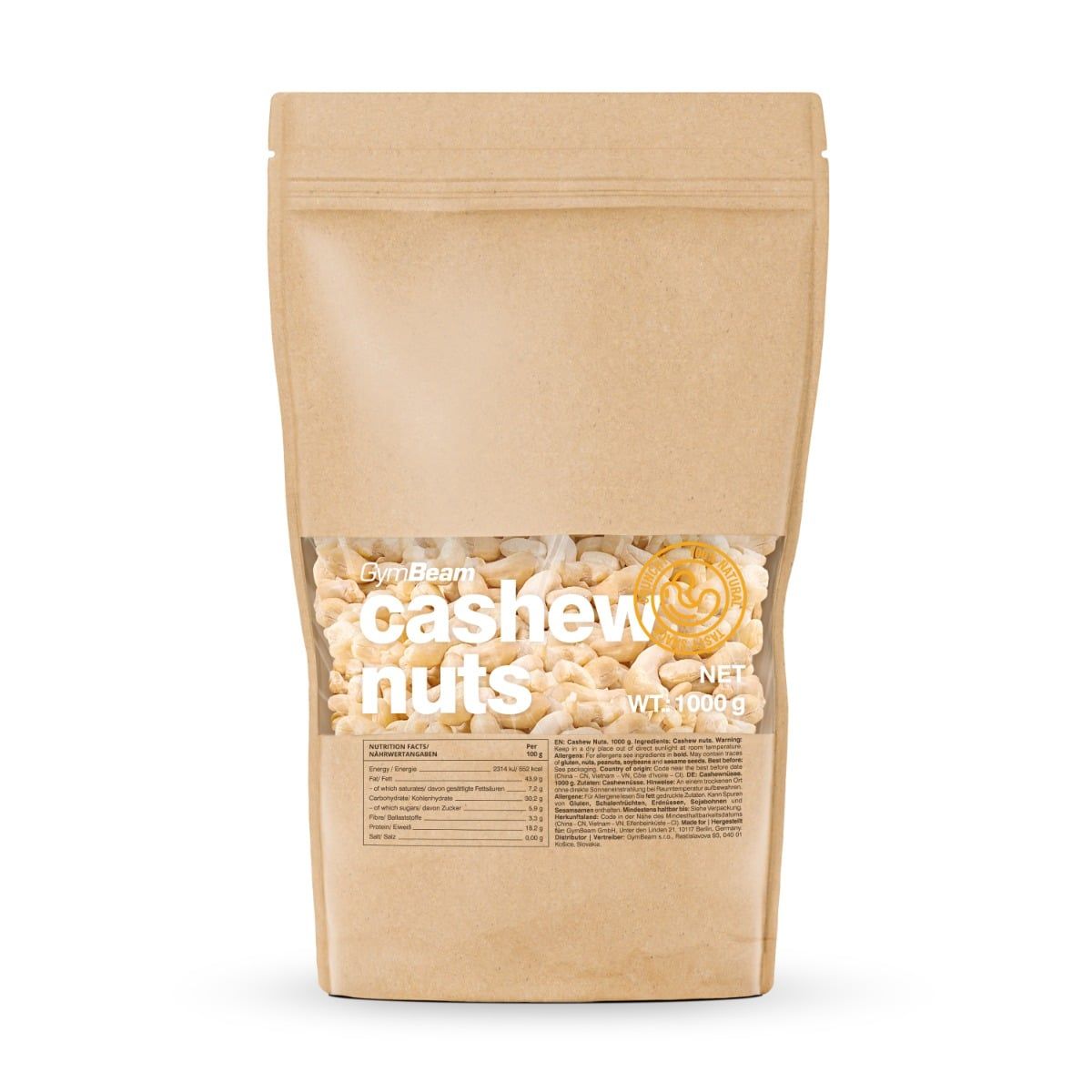 GymBeam Cashewnüsse ungesalzen 500 g und 1000