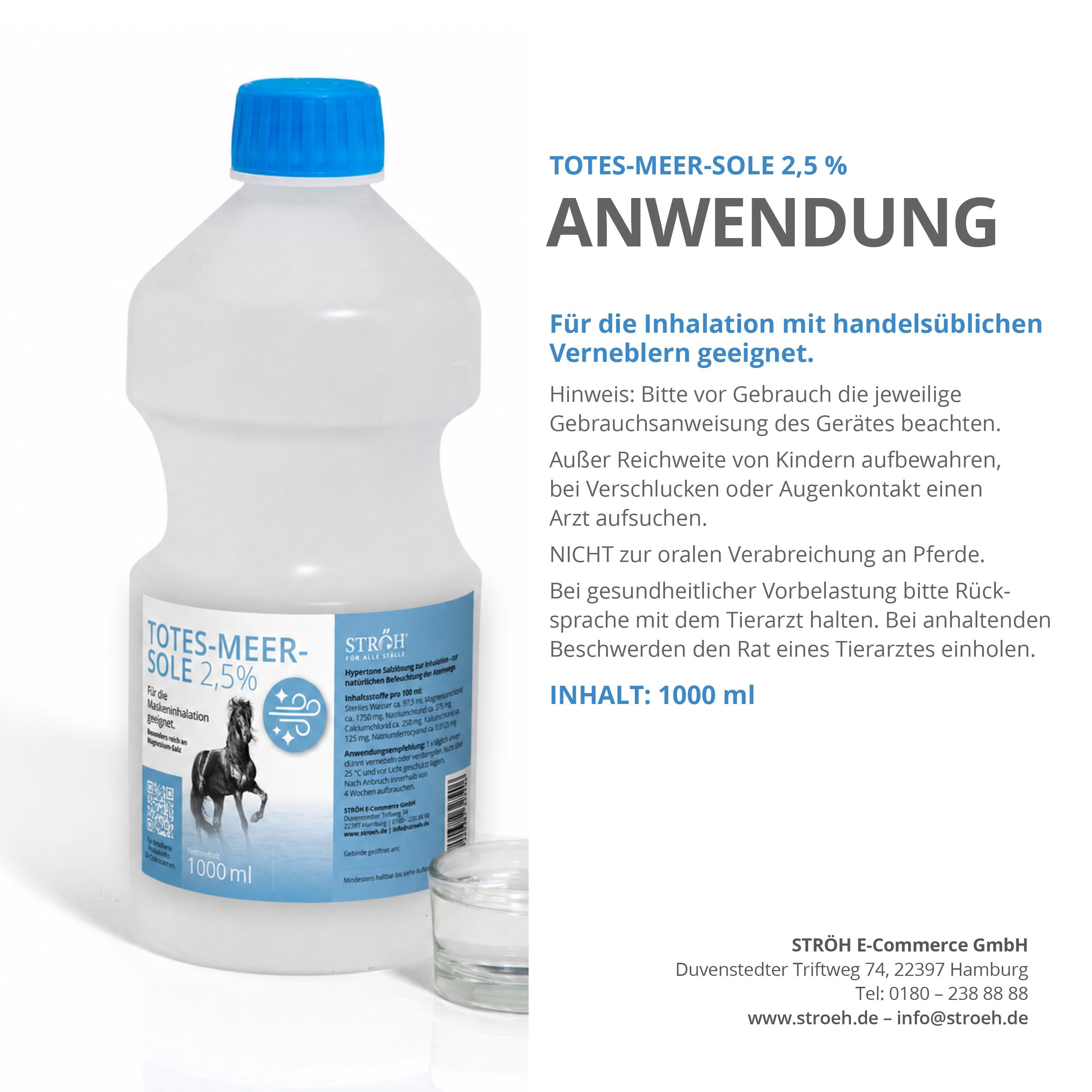 Flasche Totes-Meer-Sole 2,5% mit Anwendungshinweisen und Inhaltsangabe 1000 ml.