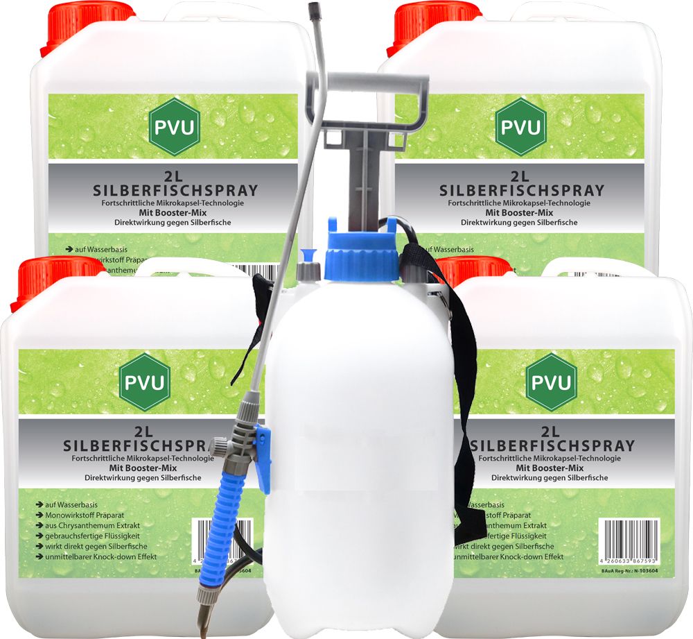 PVU Silberfischspray mit 5L Drucksprüher 4x2 l Flüssigkeit