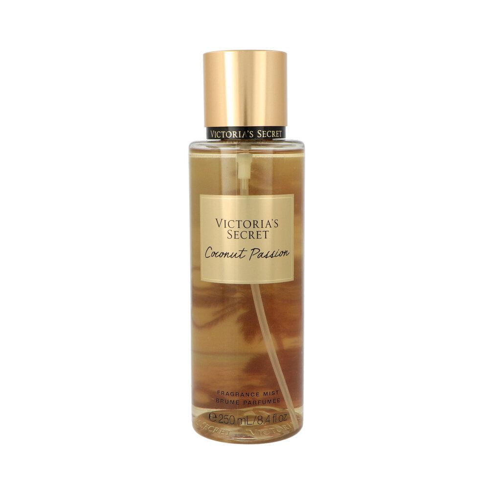 Victoria's Secret Coconut Passion Körperspray, 250ml. Goldener Verschluss, transparenter Flakon.