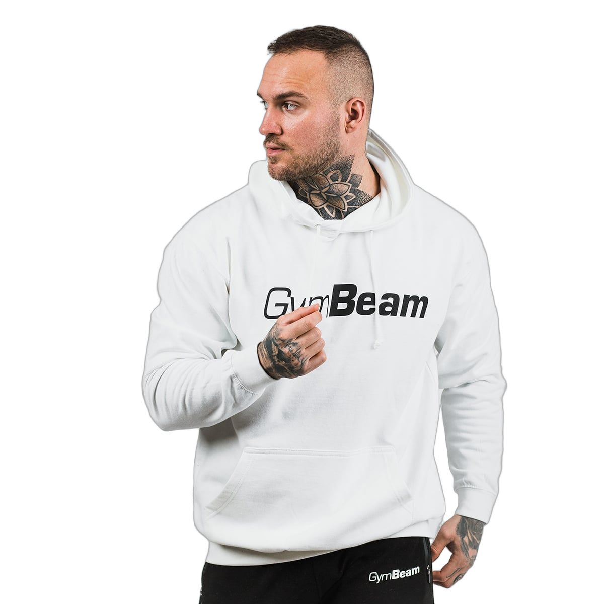 GymBeam Herren Hoodie regular mit Kapuze, Taschen und Langarm in Weiß
