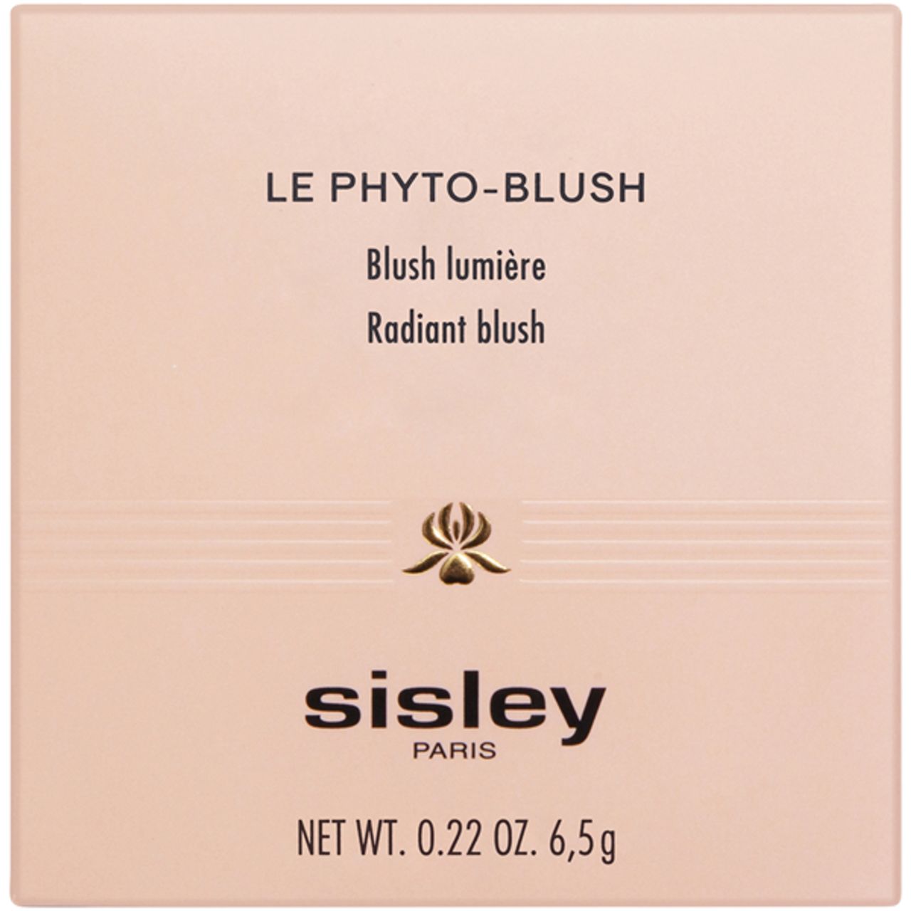 Verpackung von Le Phyto-Blush. Text: Le Phyto-Blush, Blush lumière, Radiant blush. Sisley-Logo und Nettogewicht 6,5 g.
