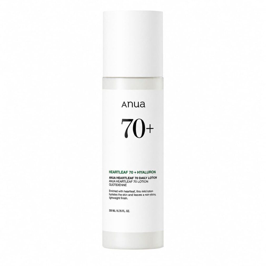 Anua Heartleaf 70% Tageslotion in weißer Spenderflasche.