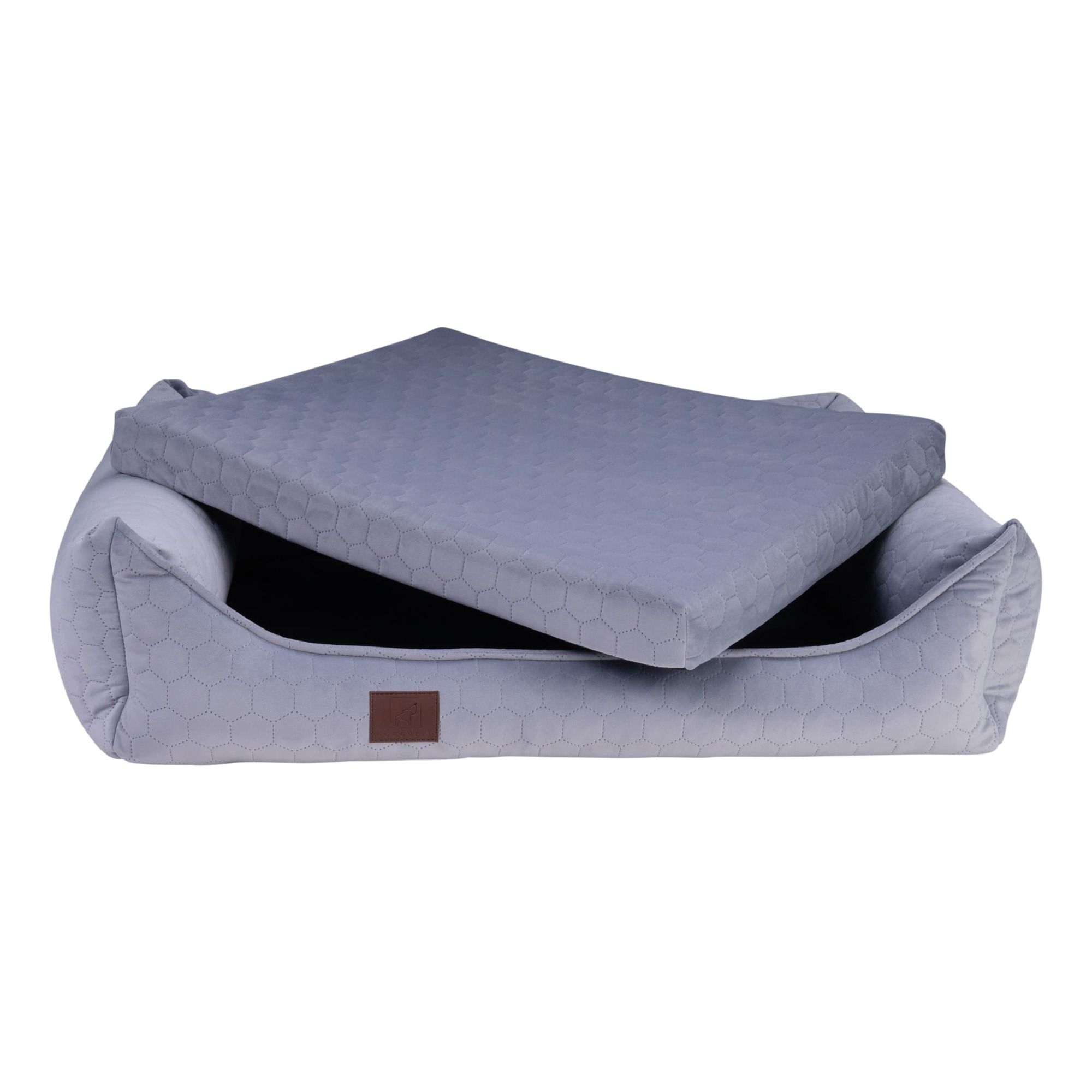 orthopädisches Hundebett "Snowy", samtiger Velours mit Prägung, Farbe Grau 70 x 55