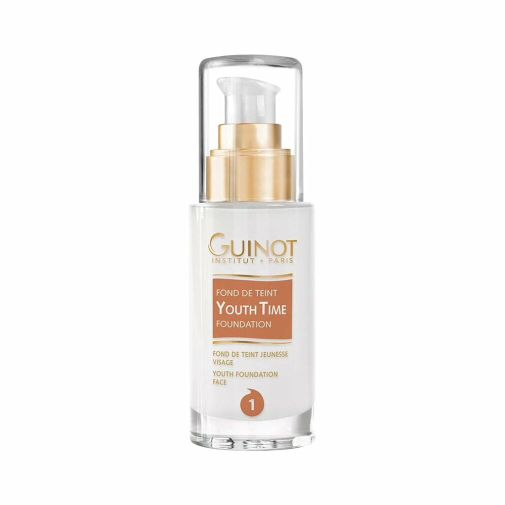 Guinot Youth Time Foundation Nr. 1, Flasche mit Pumpe. Aufschrift: Youth Time Foundation, Nr. 1.