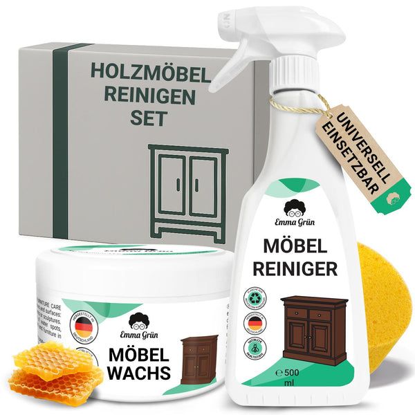 Emma Grün® Holzmöbel reinigen Set mit Reiniger & Wachs