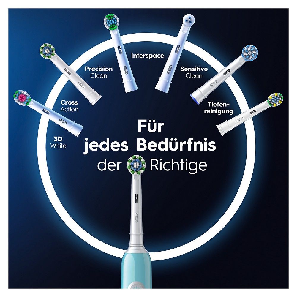 Elektrische Zahnbürste mit verschiedenen Aufsteckbürsten für unterschiedliche Bedürfnisse.