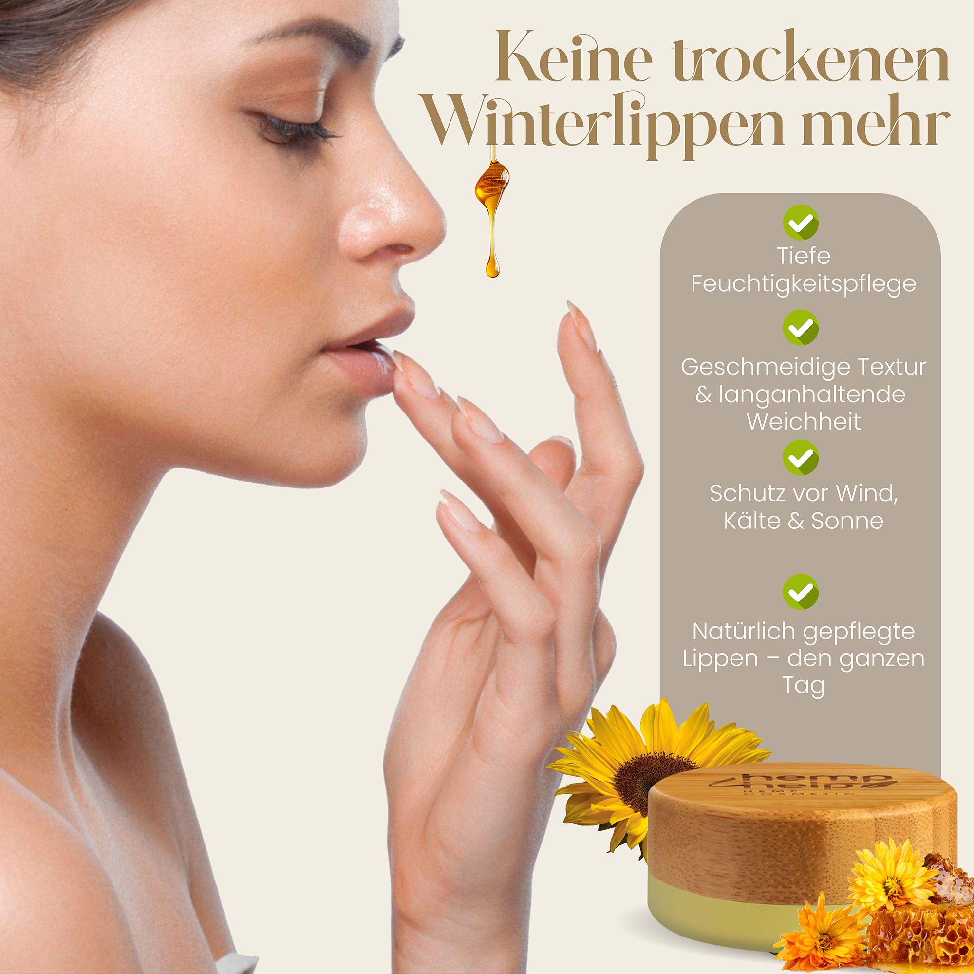 H4H Manuka Honig Lippenbalsam mit Hanf & LSF 10 – für trockene, spröde Lippen