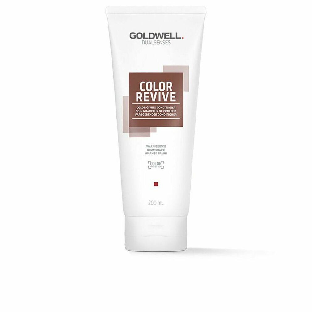 Weiße Tube mit braunem Etikett. Schriftzug: GOLDWELL, DUALSENSES, COLOR REVIVE. Farbgebende Spülung. Volumen: 200 ml.