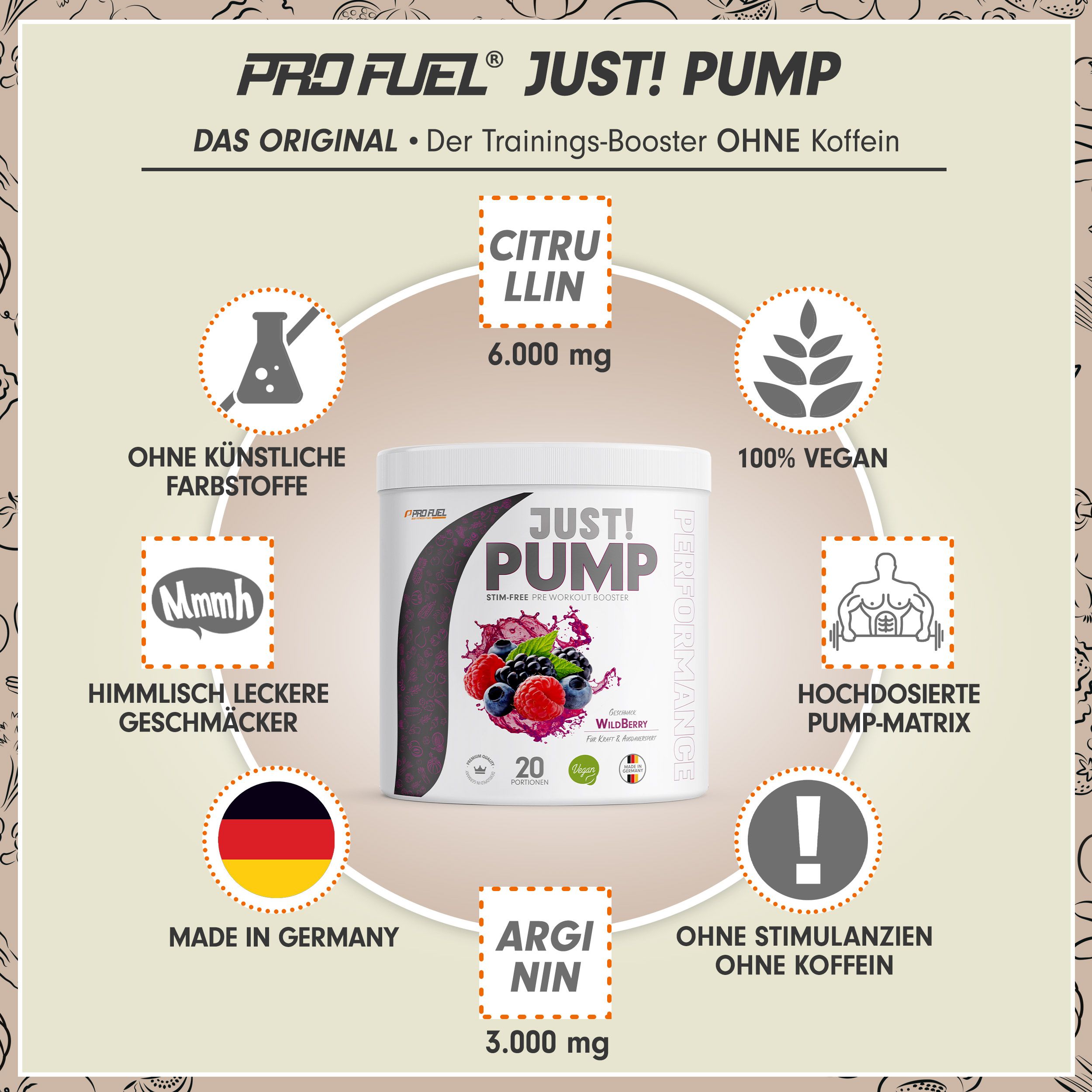 ProFuel - Just! Pump Pre-Workout-Booster ohne Koffein 440 g Pulver