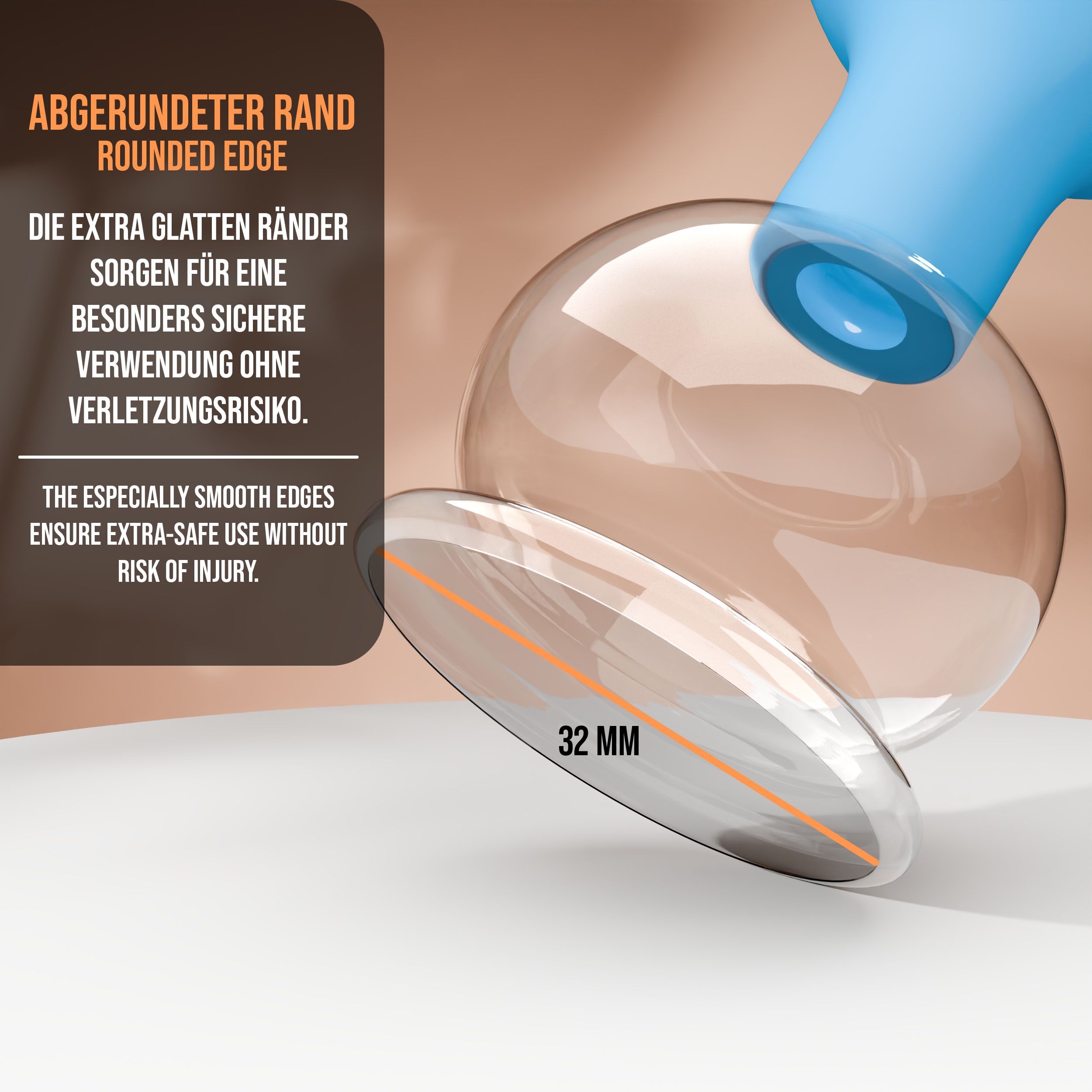 Pulox Schröpfglas aus Echtglas mit Saugball - 32mm in Blau