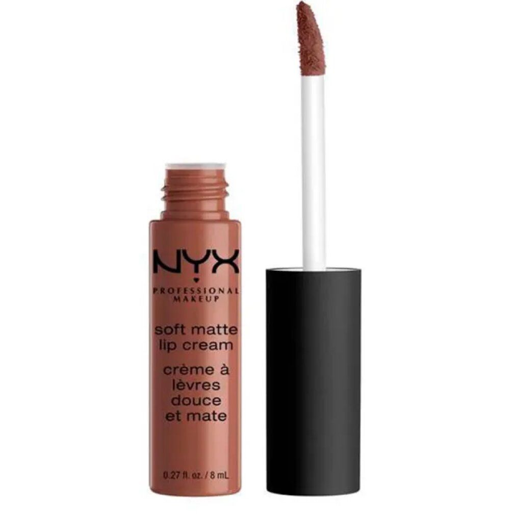 NYX Soft Matte Lip Cream in braun-roter Farbe mit Applikator.