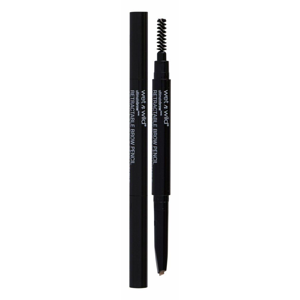 Zwei schwarze, ausziehbare Augenbrauenstifte. Aufschrift: WET N WILD RETRACTABLE BROW PENCIL.