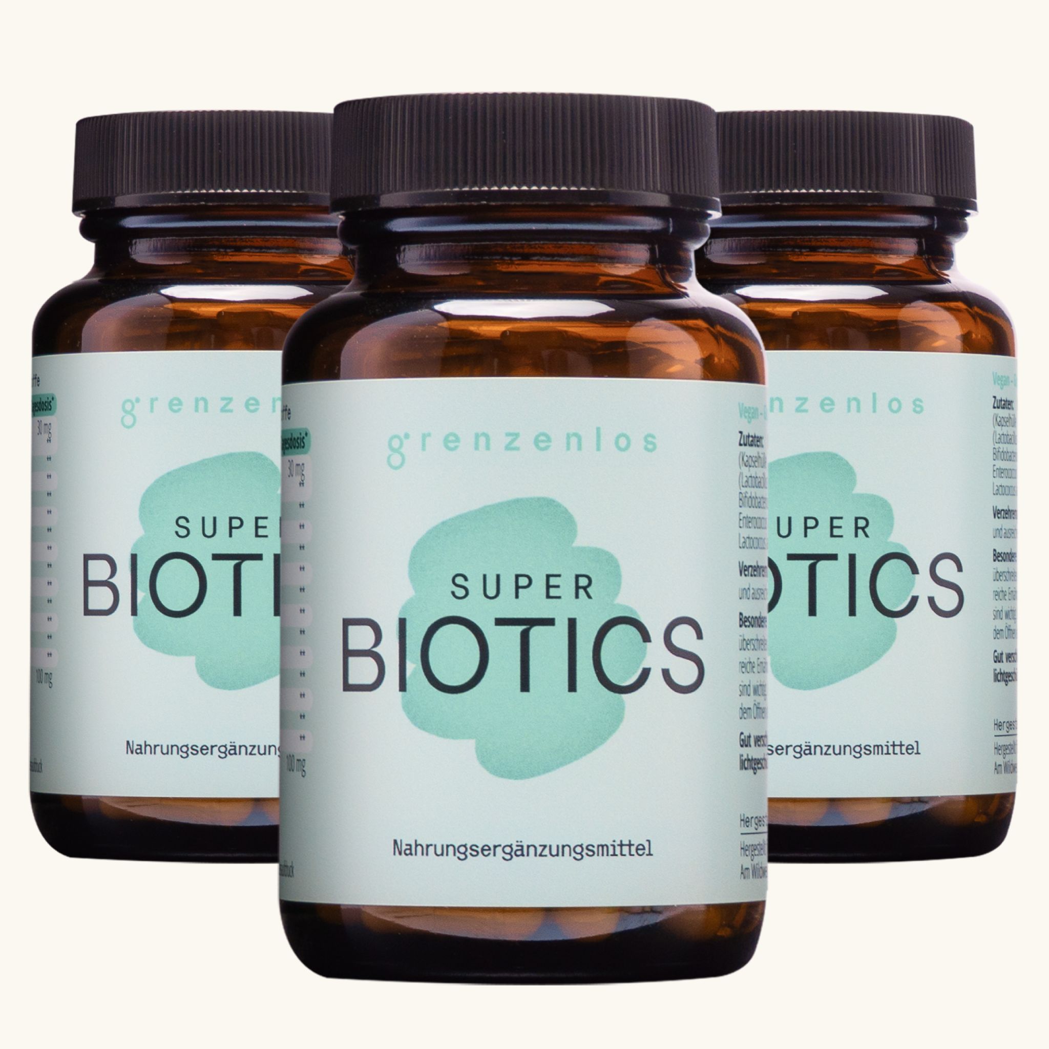 grenzenlos® Super Biotics 12-in-1 Mikrobiom Komplex mit 12 Bakterienkulturen | Ohne Inulin vegan 3x60 St Kapseln