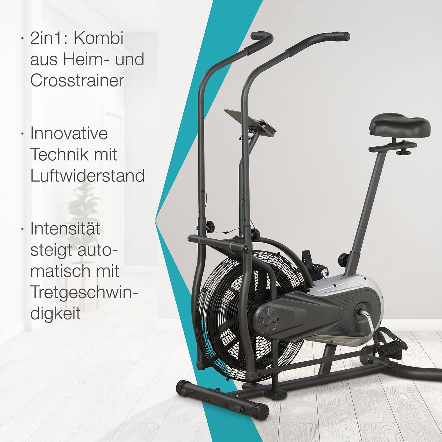 aktivshop Air Bike Sitz-Crosstrainer Fahrrad Heimtrainer mit Trainingscomputer für zuhause