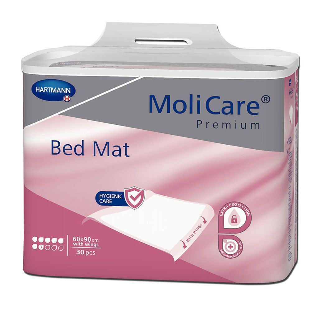 Hartmann MoliCare Premium Bed Mat. Verpackung mit 30 Unterlagen. Größe 60x90cm. Hygienische Pflege. Extra Schutz.
