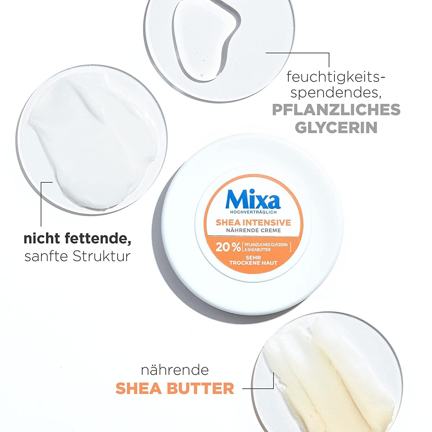 Mixa Intensive Nährende Creme mit 20% pflanzlichem Glycerin und Sheabutter für sehr trockene Haut