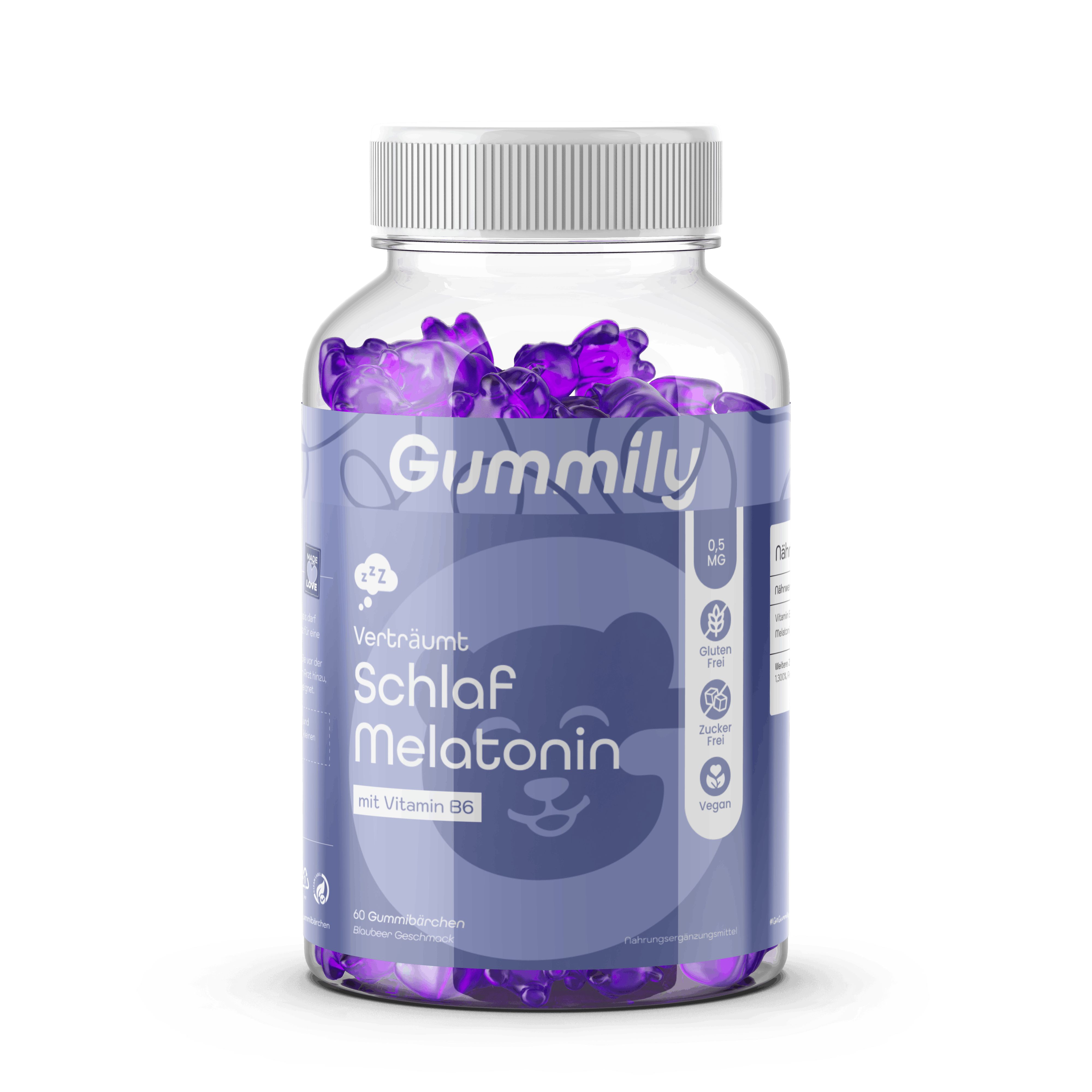Gummily® Schlaf Melatonin Gummibärchen - 2 Monat Gute Nacht zzZ, Regeneration mit 60 St