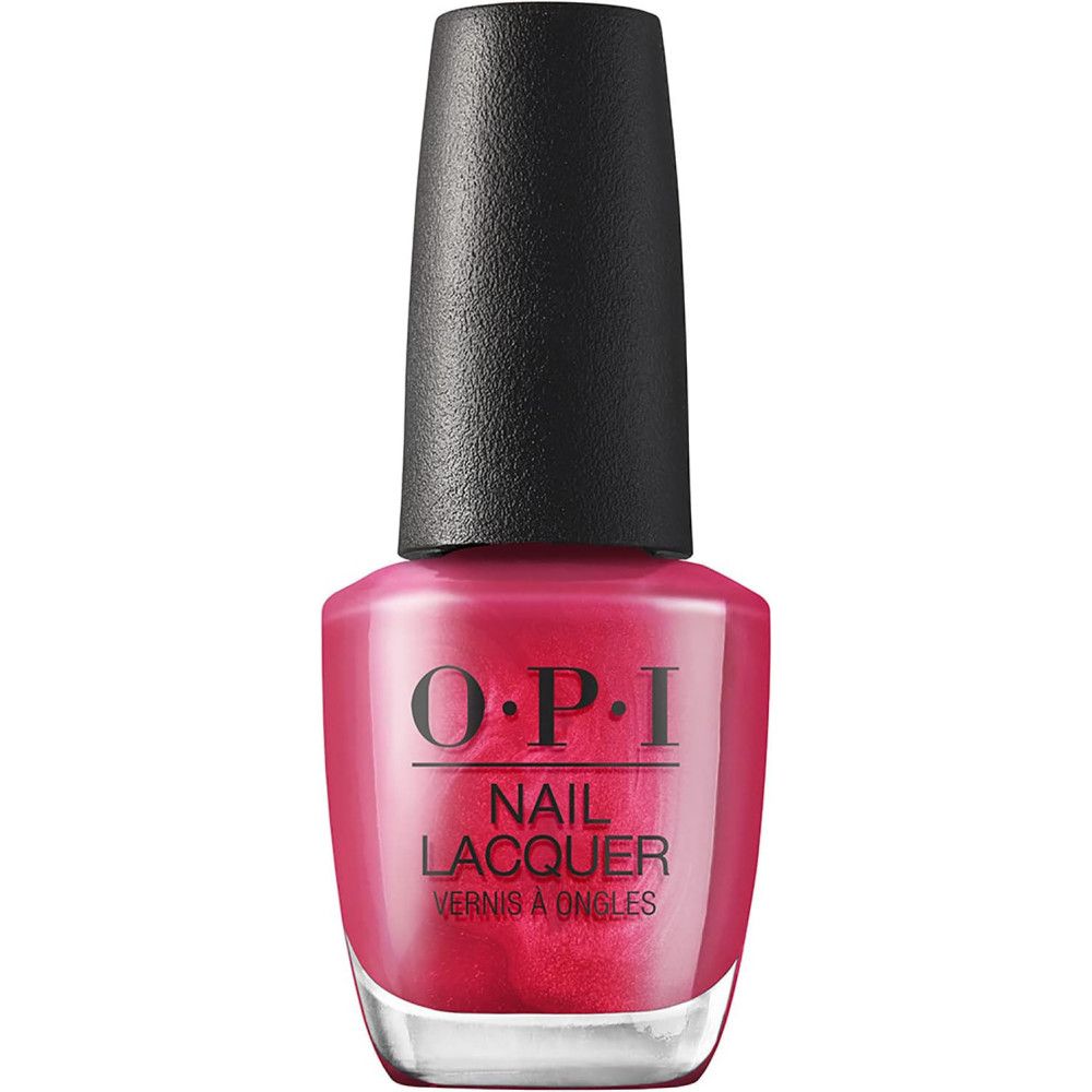 OPI Nagellackflasche. Pinkfarbener Nagellack mit schwarzem Deckel. Produktname sichtbar.