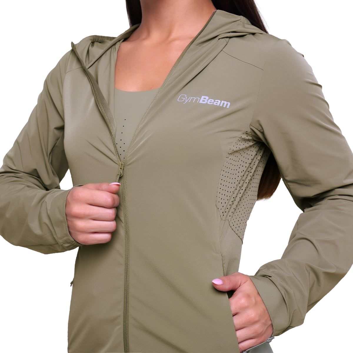 GymBeam Jacke Damen Slim mit Kapuze und Reißverschluss Pulse Vetiver