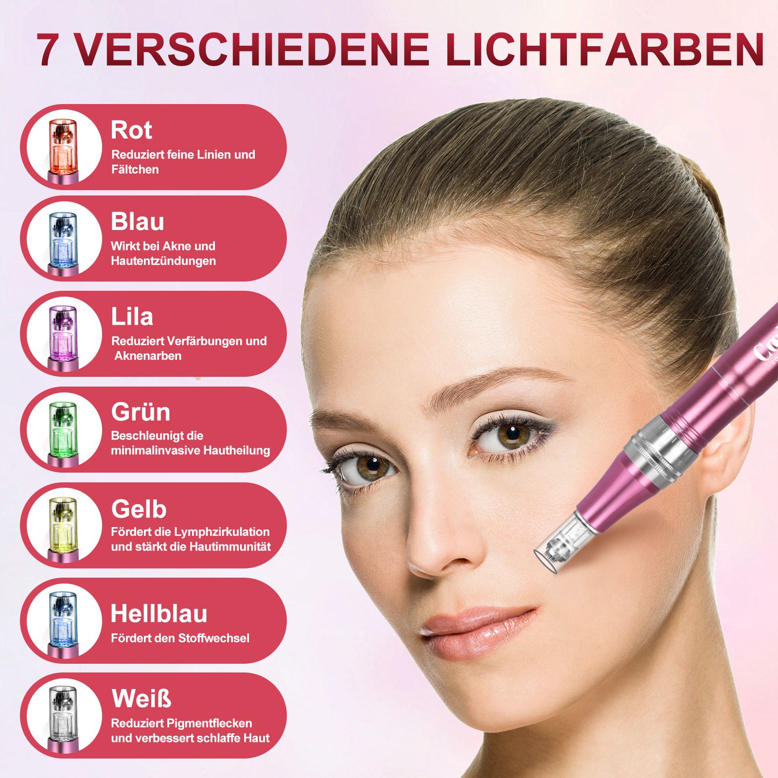 COOL-i Derma Pen mit 7 LED Farben, Mikroneedling Gerät mit 9 Stufen, LCD & 12 Patronen,V2