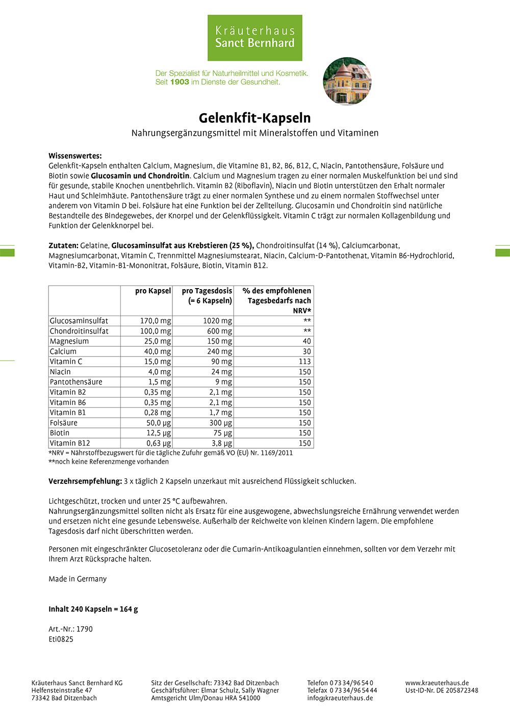 Sanct Bernhard Gelenkfit-Kapseln Kurpackung