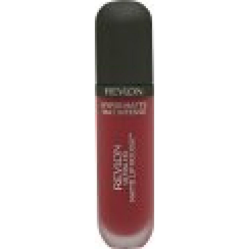 Lippen-Mousse in einer länglichen Flasche mit schwarzem Deckel. Aufschrift: Revlon Ultra HD Matte Lip Mousse.