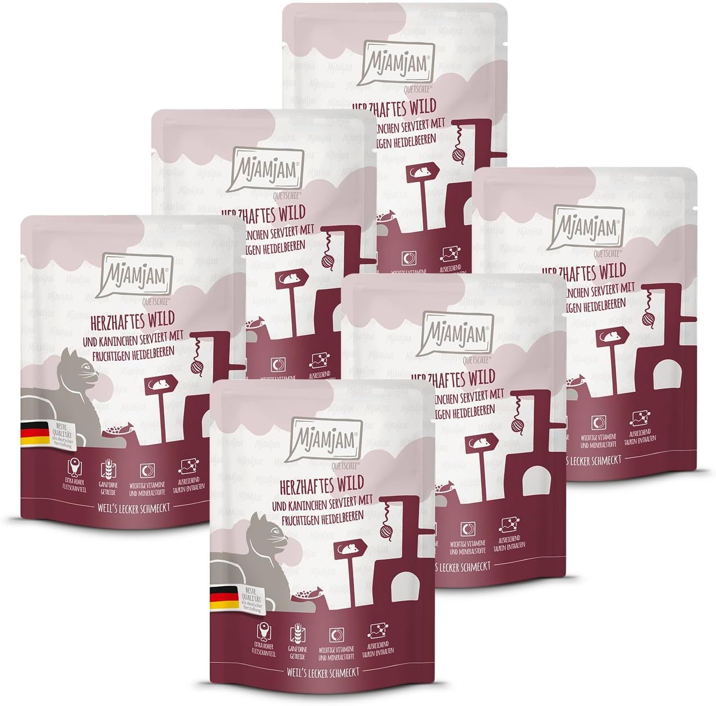 MjAMjAM - Quetschie herzhaftes Wild & Kaninchen mit fruchtigen Heidelbeeren 6x300 g Futter