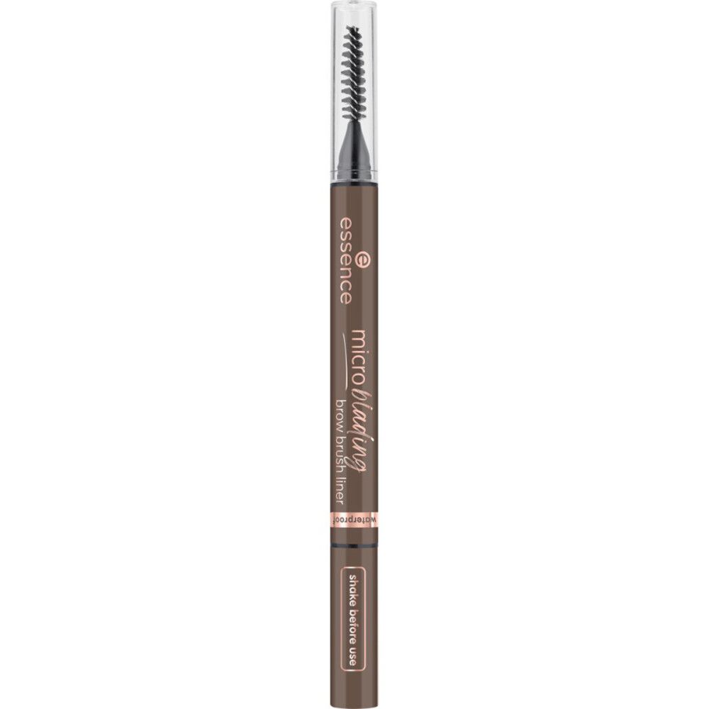Doppelstift mit Pinselspitze und Bürste. Aufschrift: Microblading brow brush liner. Marke: essence.