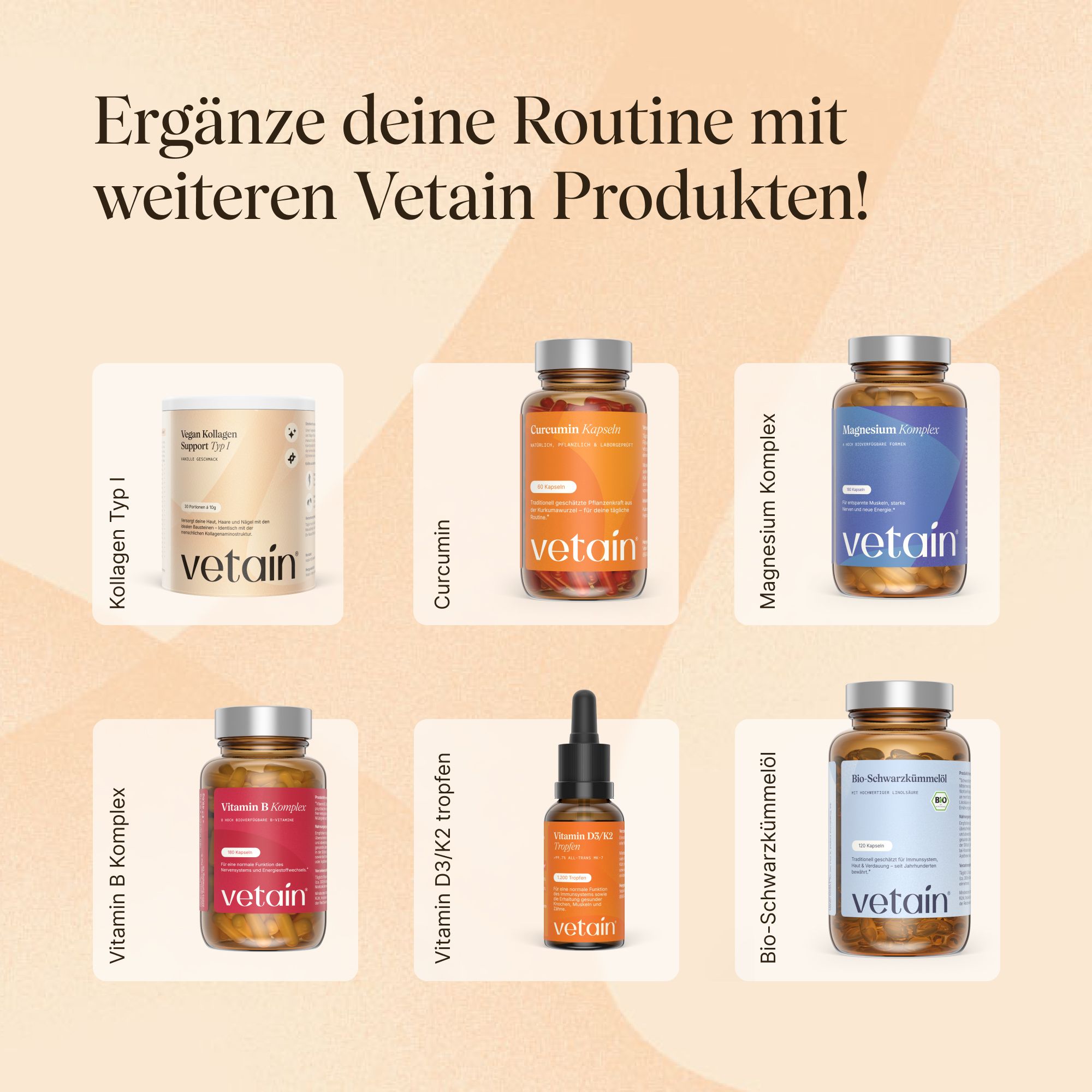 VETAIN Vegan Kollagen Pulver - VeCollal®, Vitamin C, Kurkuma, Zink & Biotin - Für Knochen & Gelenke